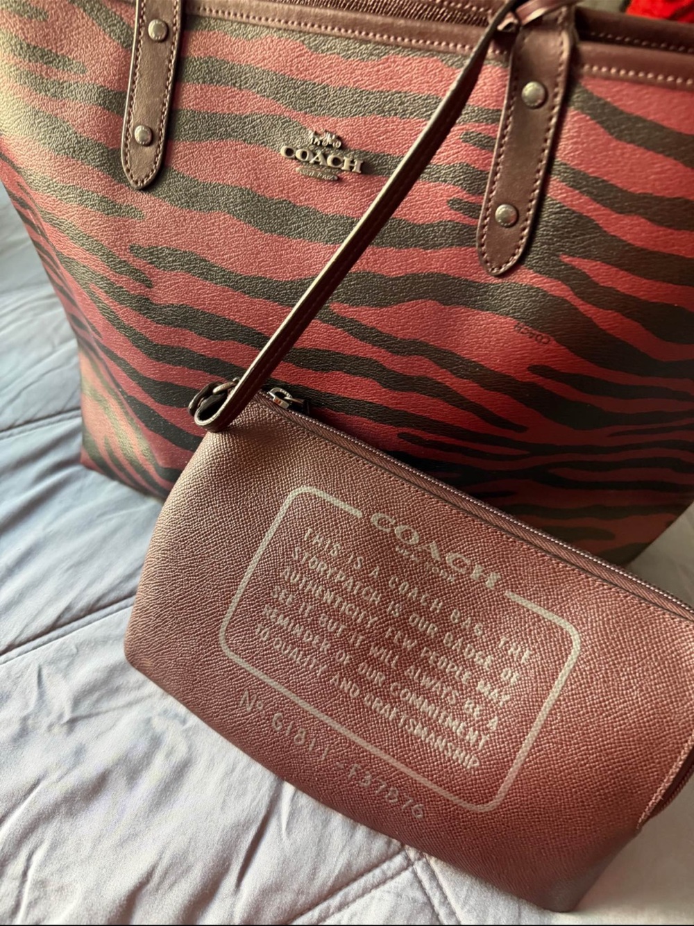 COACH Red and Black Zebra-Print Leather Tote - Picture 2 of 8